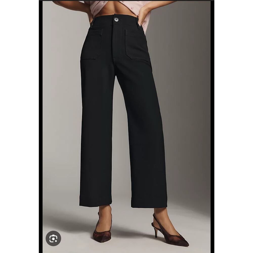 Maeve The Colette High-Rise Cropped Wide-Leg Pants Black Size 28 Minimalist